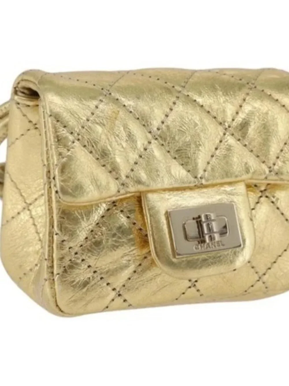CHANEL Matelasse 2.55 Pouch Leather Gold CC Auth 181679SM
